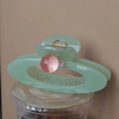 Sweet Pink Round Bead Hair Claw Creative Planet Hollow Out Oval Hair Clip Women Fashion Hair Accessories