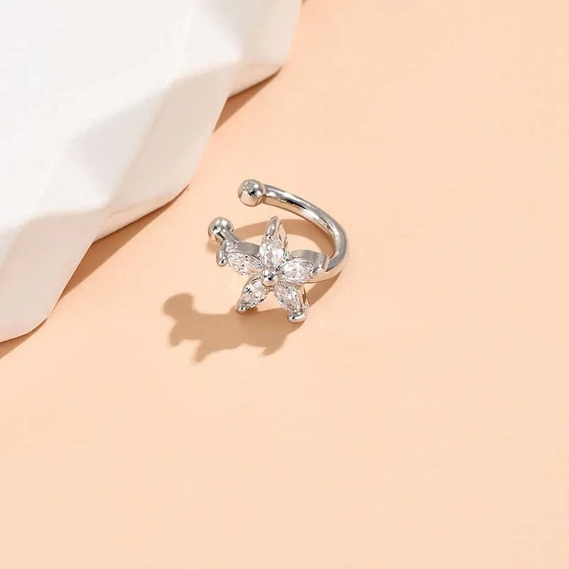 Exquisite Zircon Flower Ear Clip for Women Girls Luxury Shiny Crystal Non Piercing Ear close-up view