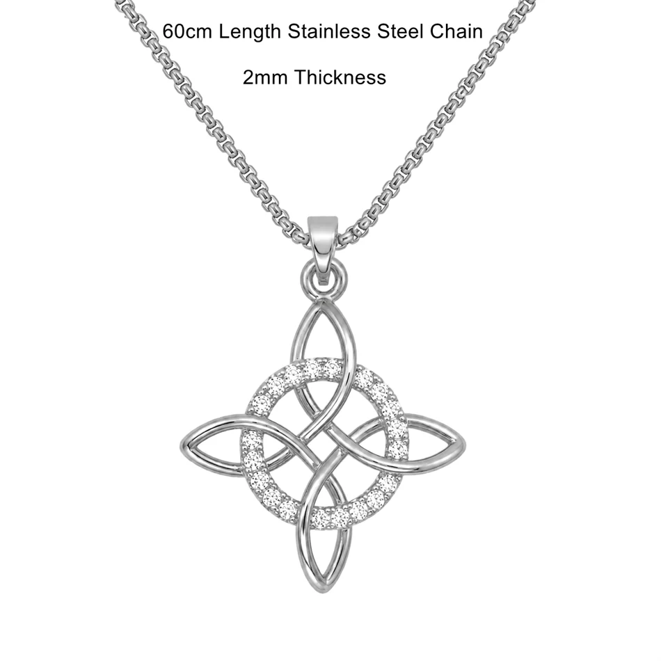 Witch Knot Pendant Necklace Stainless Steel Chain CZ Celtic 4 Elements Protection Amu lifestyle view