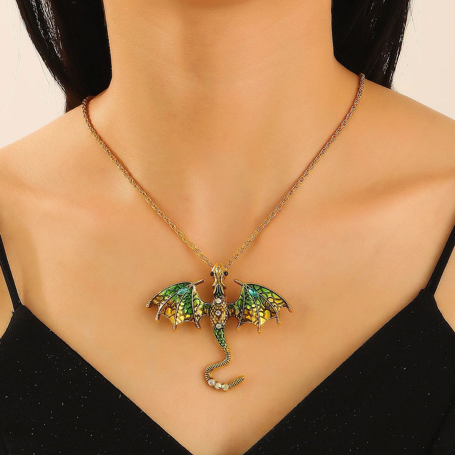 Goth Fly Dragon Pendant Necklace | Punk Snake Chain Choker for Men and Women alternate view