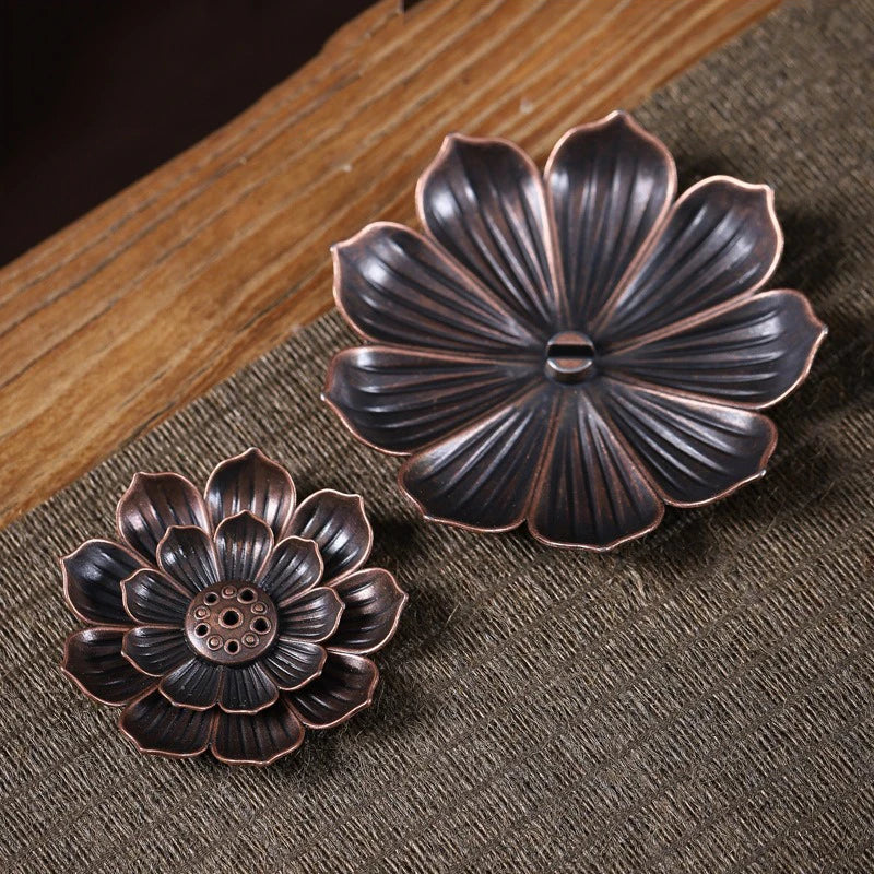 Lotus Flower Incense Burner | Metal Wax Melt Holder for Temple and Home detail view