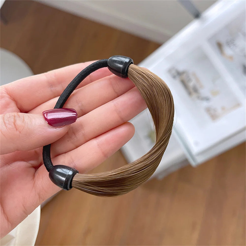 New Faux Wig Elastics Hair Ties for Women Girl Ponytail Wrap Holders Hair Band Simple lifestyle view