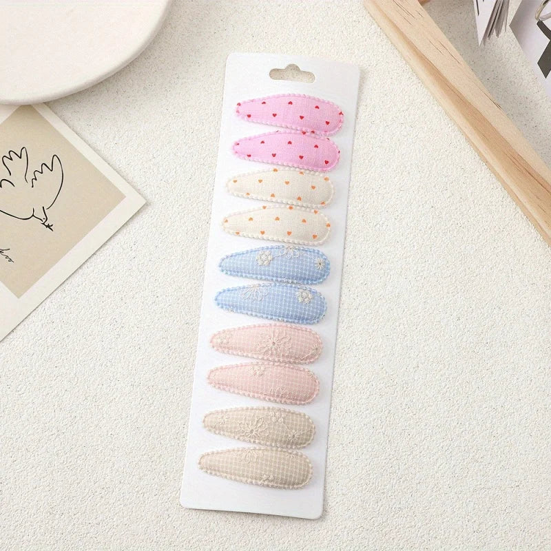 10Pcs/Lot Fresh Print Cotton Alloy Hair Clips for Kids Fabric Plaid BB Hairpins Gir additional angle