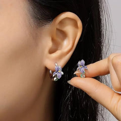 925 Sterling Silver Flower and Plant Series Purple Iris Earrings Exquisite Wedding Pa alternate view