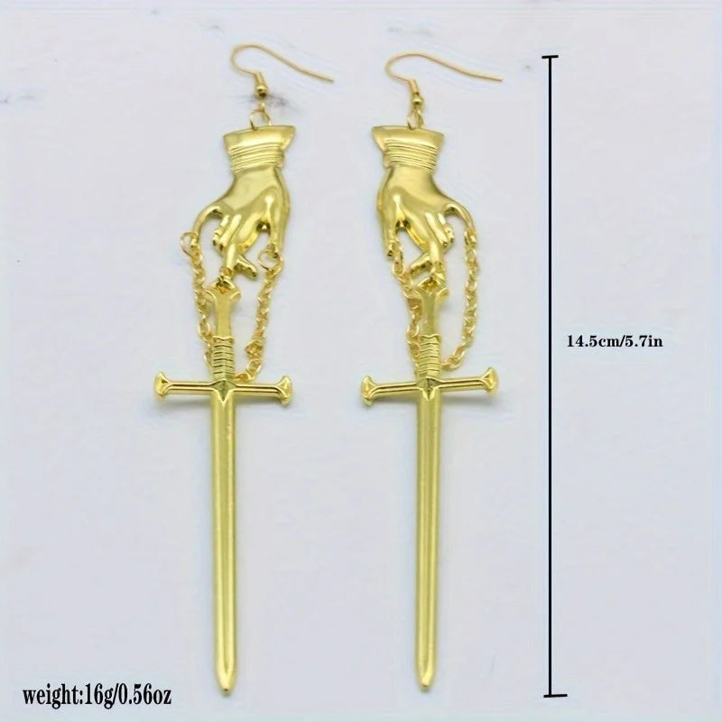 Sword Earrings for Women | Gothic Punk Drop Earrings additional angle