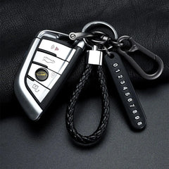 Trendy DIY Mobile Phone Number Plate Pendant Keychain for Men Punk Simple Woven Leath alternate view