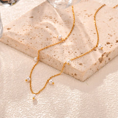 Pearl Choker Necklace for Women, 18K Gold Plated Stainless Steel Chain Necklace Adjust close-up view