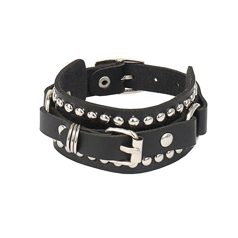 90s Heart Gothic Spike Bracelet Adjustable Punk Rock Bracelet Black Studded Faux Leather Bracelet for Men Women Gift