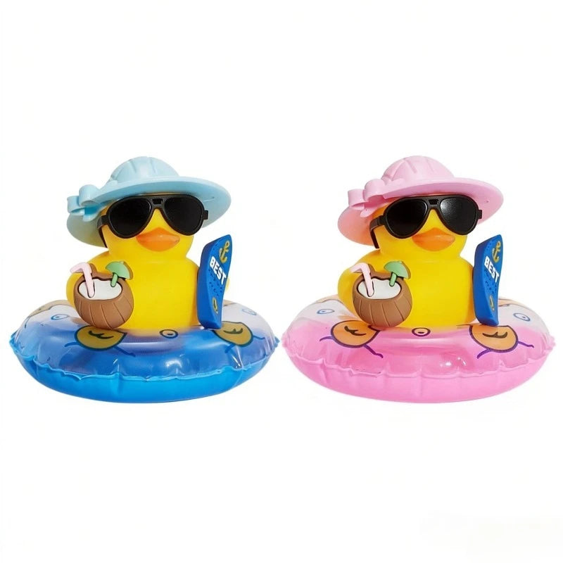 New! Car Dashboard Ornaments Summer Little Yellow Duck Coconut Skateboard Hat Rubber Squeeze Duck Cute Car Decoration