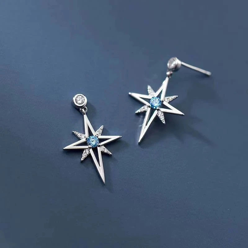 S925 Cubic Zirconia Octagonal Star Earrings | Trendy Silver Stud Earrings for Women alternate view