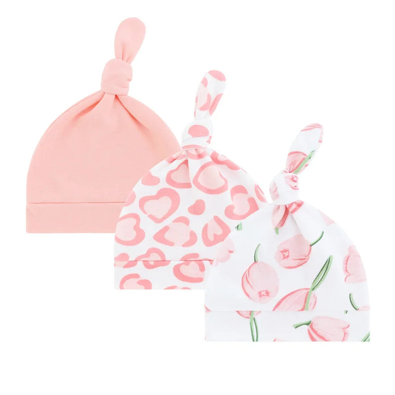 3Pcs Newborn Cotton Baby Beanie Hat Set | Cute Cartoon Infant Caps for 0-6 Months alternate view