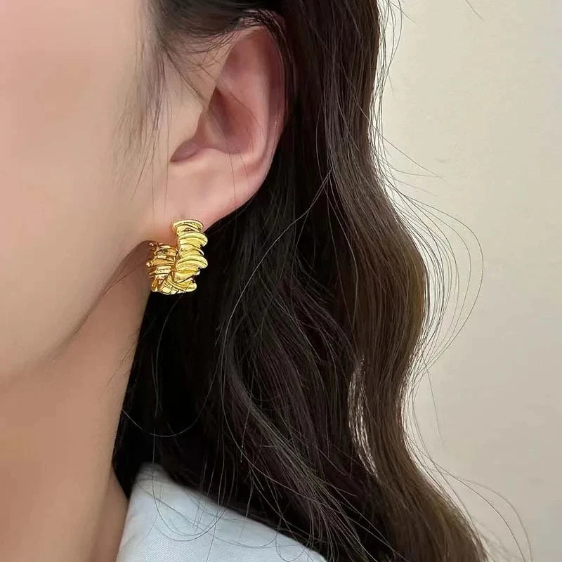 Vintage Metal Irregular Wavy Pleated Hoop Earrings | 2026 New Trendy Geometric Temper alternate view