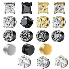 1Pairs Crystal Strong Magnetic Ear Stud Clip Earrings for Men Women, Punk Round Zircon M detail view