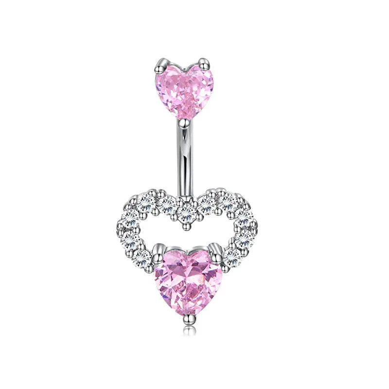 1PCS Pink Crown Belly Button Rings Jewelry Stainless Steel Heart Navel Piercing Barbel close-up view