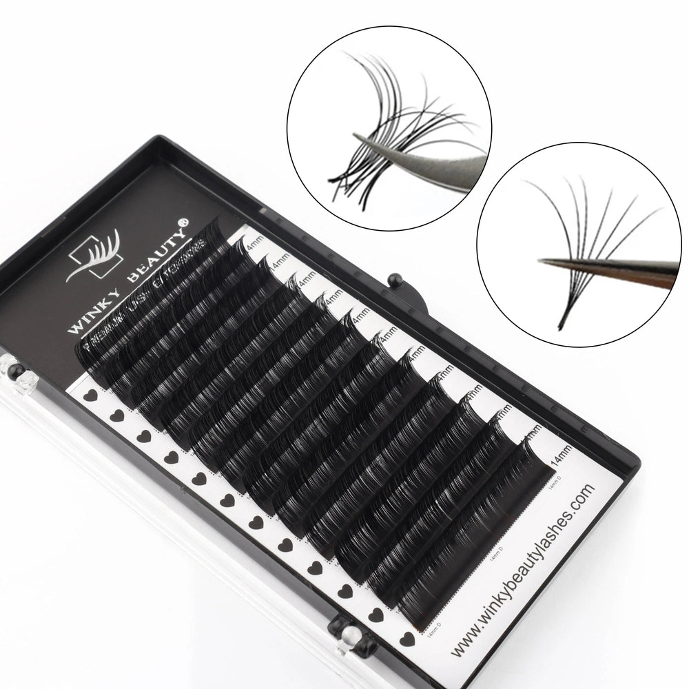 Winky Beauty 12 Rows Classic Individual Mink Lashes | Fluffy Matte Black Eyelash Exten close-up view