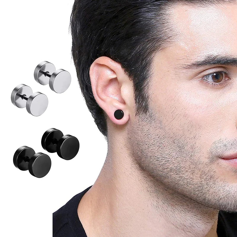 1 Pair Punk Men's Stud Earrings Barbell Punk Gothic Stainless Steel Ear Studs for Wom alternate view