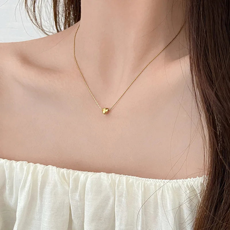 Layered Heart Pendant Necklace | Stainless Steel Minimalist Jewelry for Women close-up view