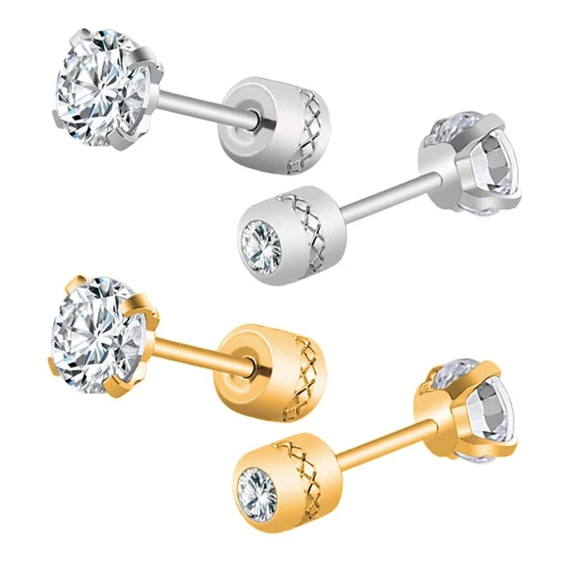 2Pcs Medical Stainless Steel Crystals Stud Earrings Screws Piercing Tragus Cartilag additional angle