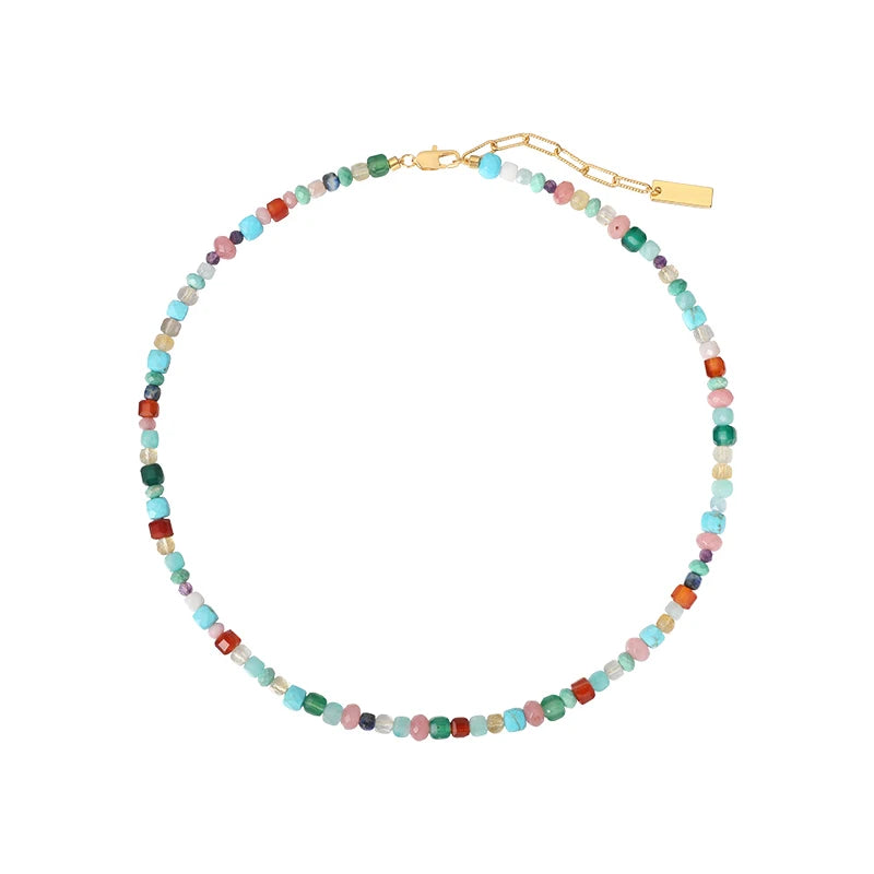 Imitate Colorful Natural Stone Beaded Necklace | Women's Sweet Fashion Jewelry Set additional angle