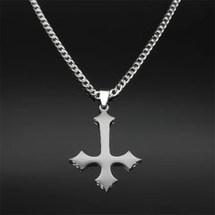Goth Upside Down Cross Stainless Steel Pendant Necklace | Inverted Crucifix Gothic Jewel detail view