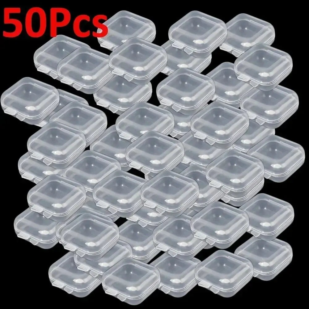 Mini Plastic Square Transparent Earrings Storage Box close-up view