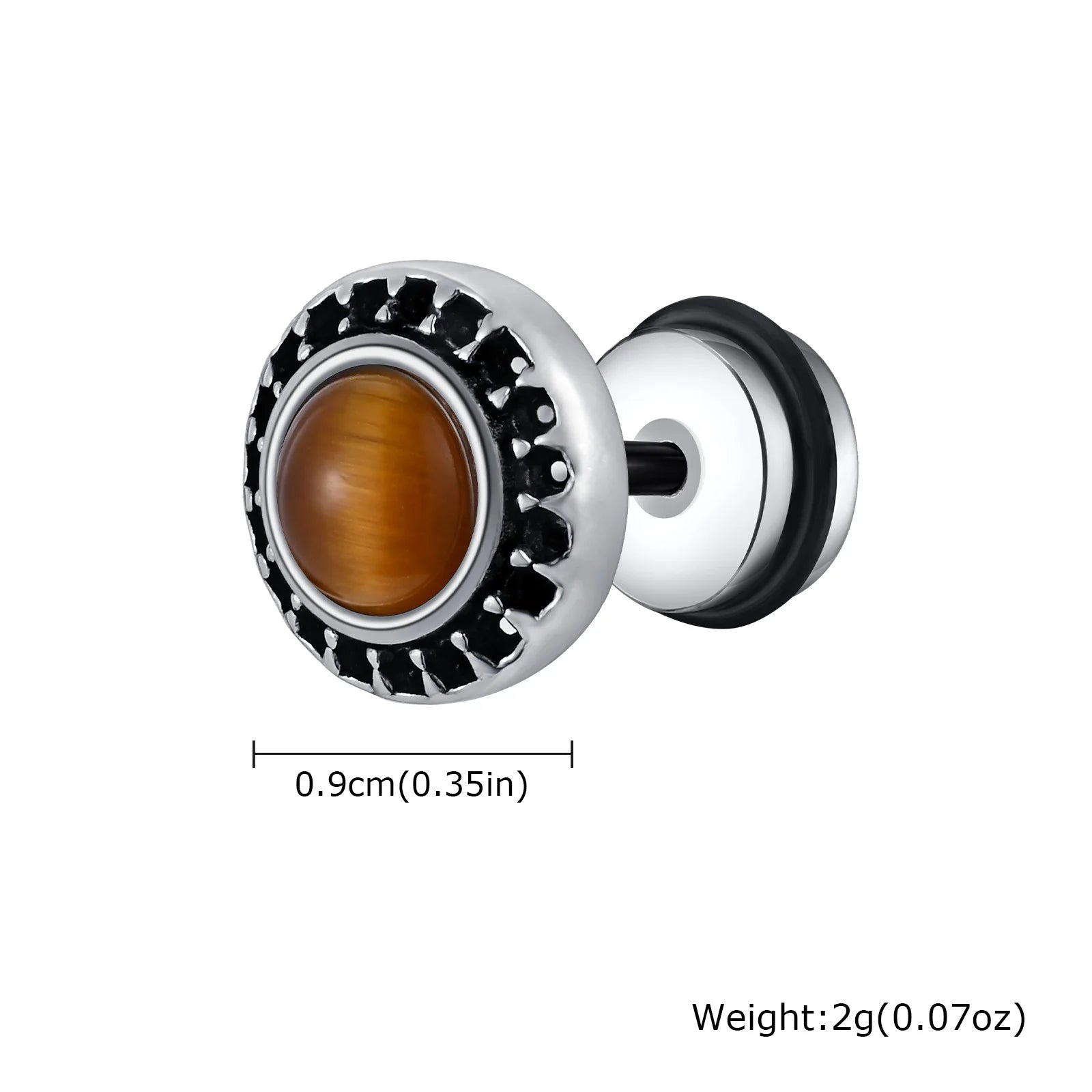 Men's Tiger Eye Stone Stud Earrings | Natural Gemstone Punk Earrings for Men additional angle