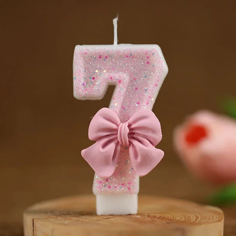 Pink Bow 3D Number Cake Candles for Birthday Party Decorations Birthday