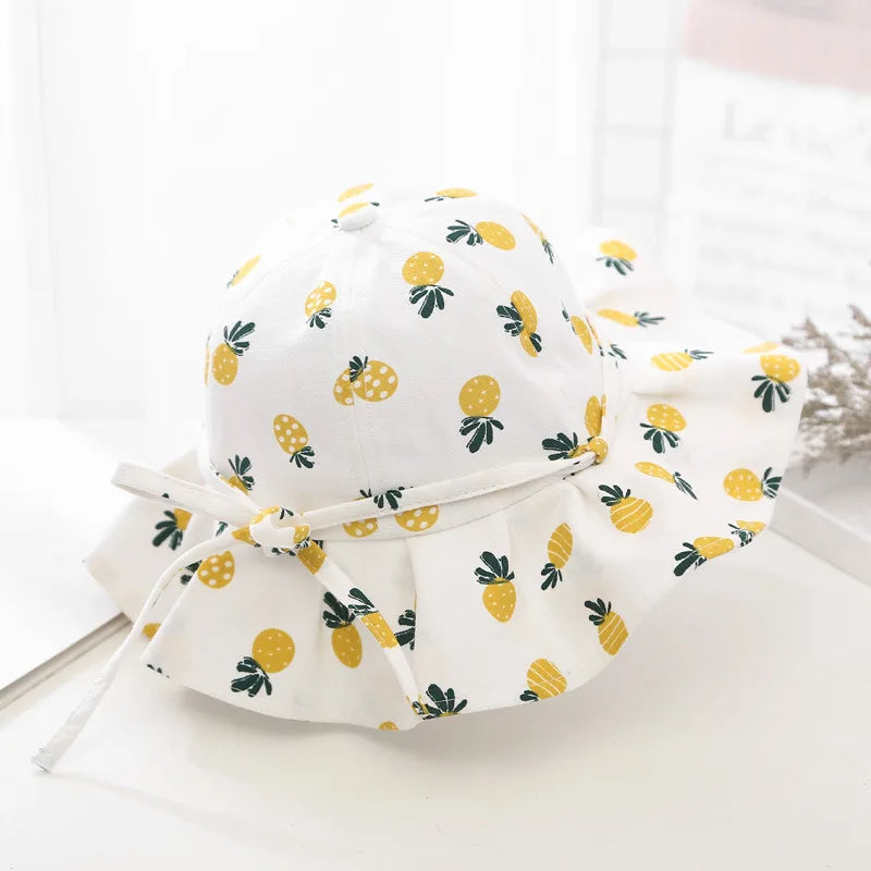 Sweet Baby Summer Hat for Girls | Cotton Fruit Print Kids Bucket Hat with Bowknot lifestyle view