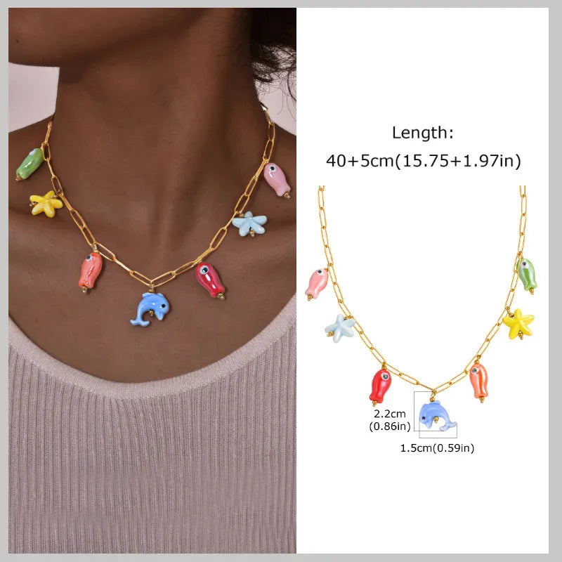 18k Gold Plated Pearl Shell Starfish Necklace | Summer Beach Jewelry for Women alternate view