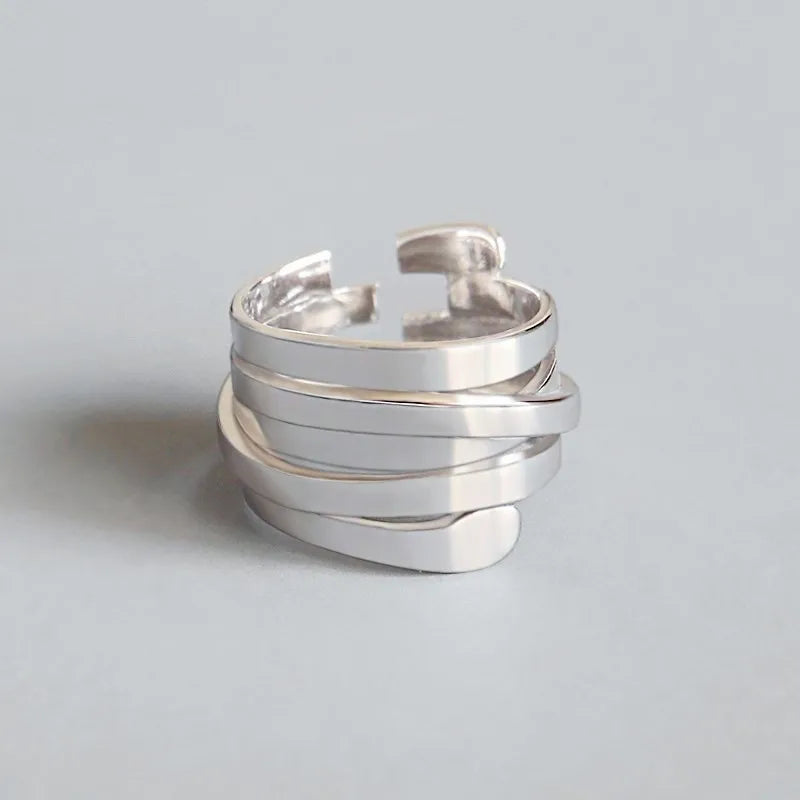PANJBJ 925 Sterling Silve Multilayer Irregular Geometric Ring for Women Simple Charm alternate view