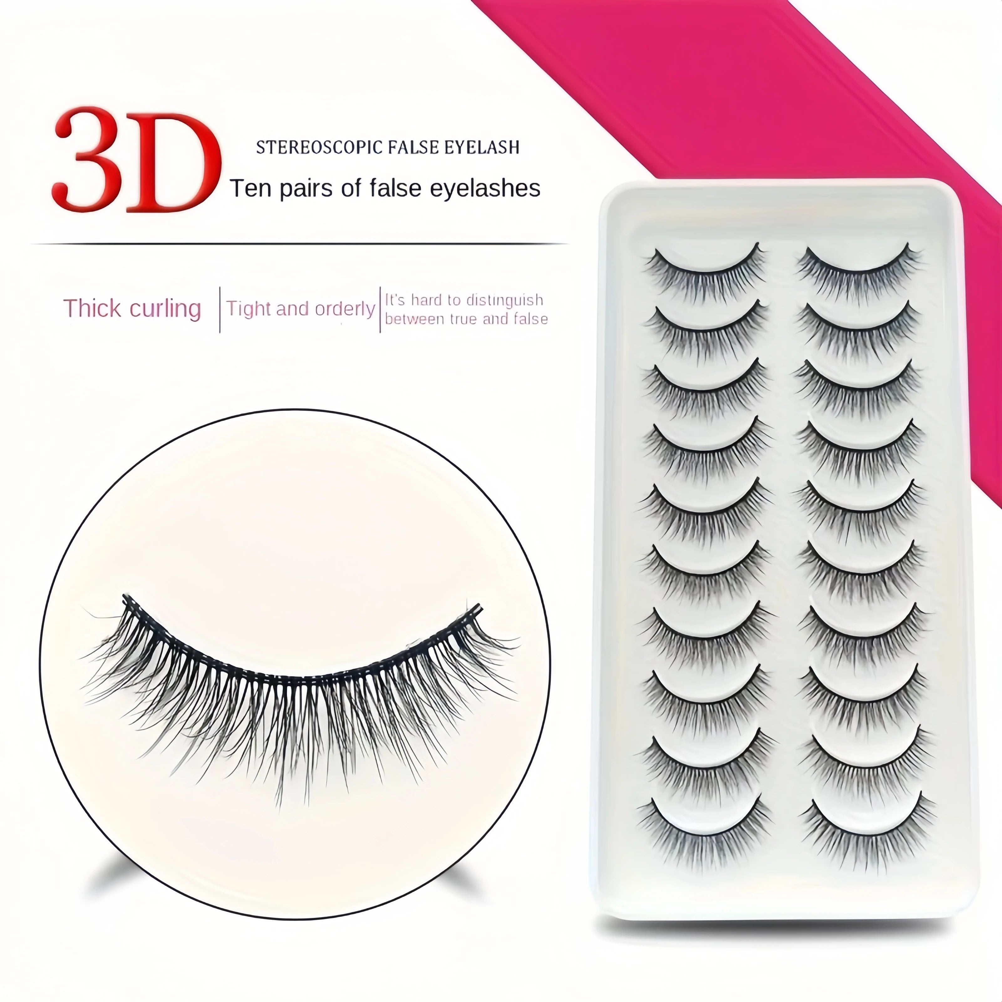 Natural Lashes 10 Pairs Extensions Strip Lashes Natural Look Slender Elongation Eyelashes 6-10mm Cat Eye False Eyelashes