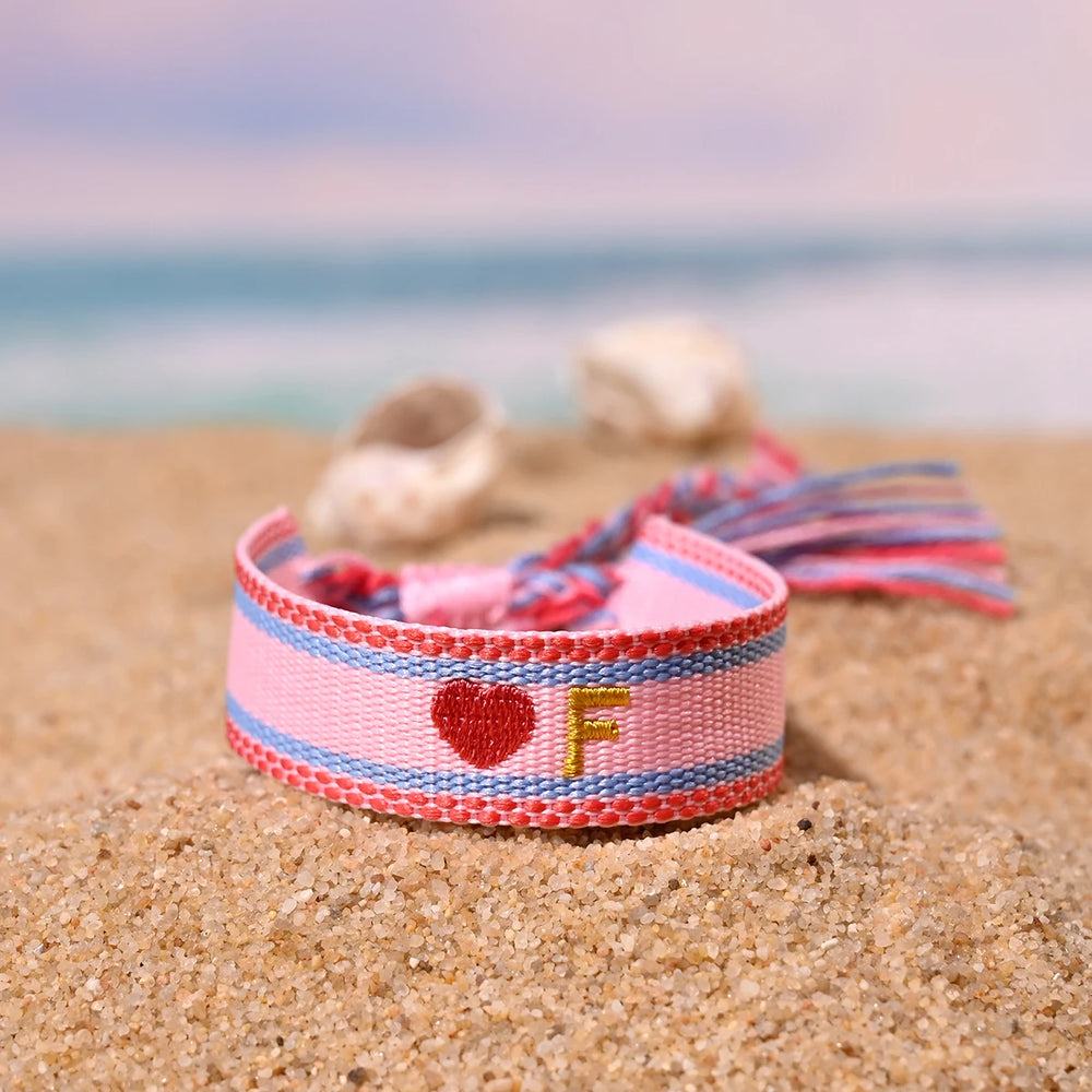 Handwoven Initial Letter Bracelet | Personalized Friendship Gift for Women close-up view