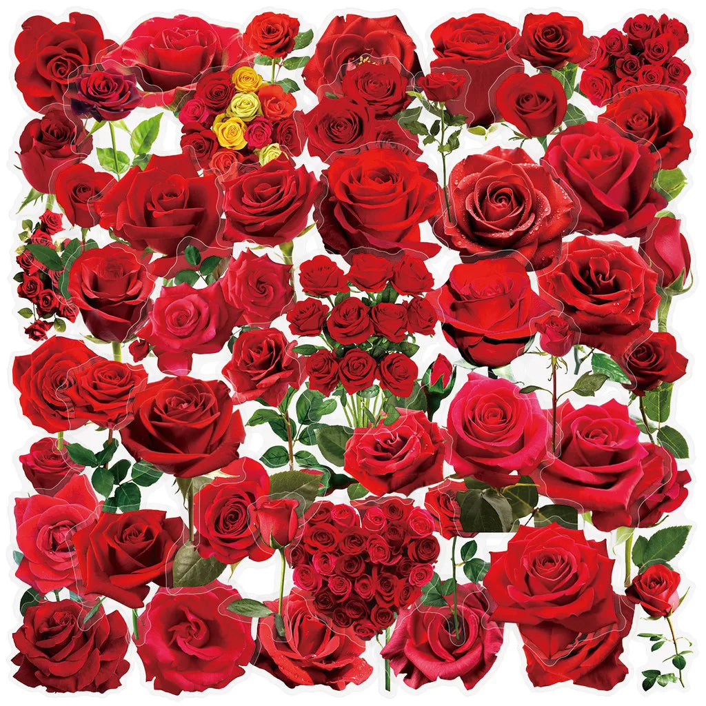 50 Transparent Flower Stickers | PET Decorative Craft Set for Journals and Notebooks detail view