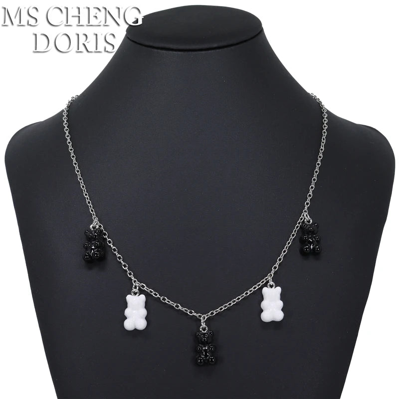 Handmade 33 Styles Colors Cute Resin Gummy Bear Chain Necklaces, Candy Color Pendan additional angle