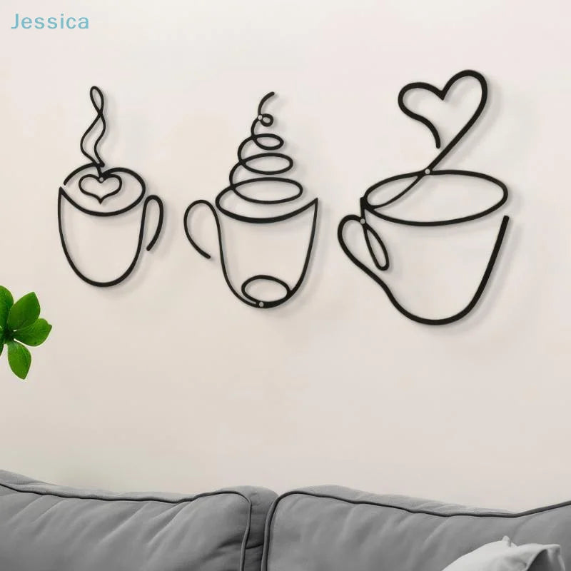 Metal Black Coffee Cup Wall Art Decor | Kitchen, Cafe & Coffee Bar Wall Hanging detail view