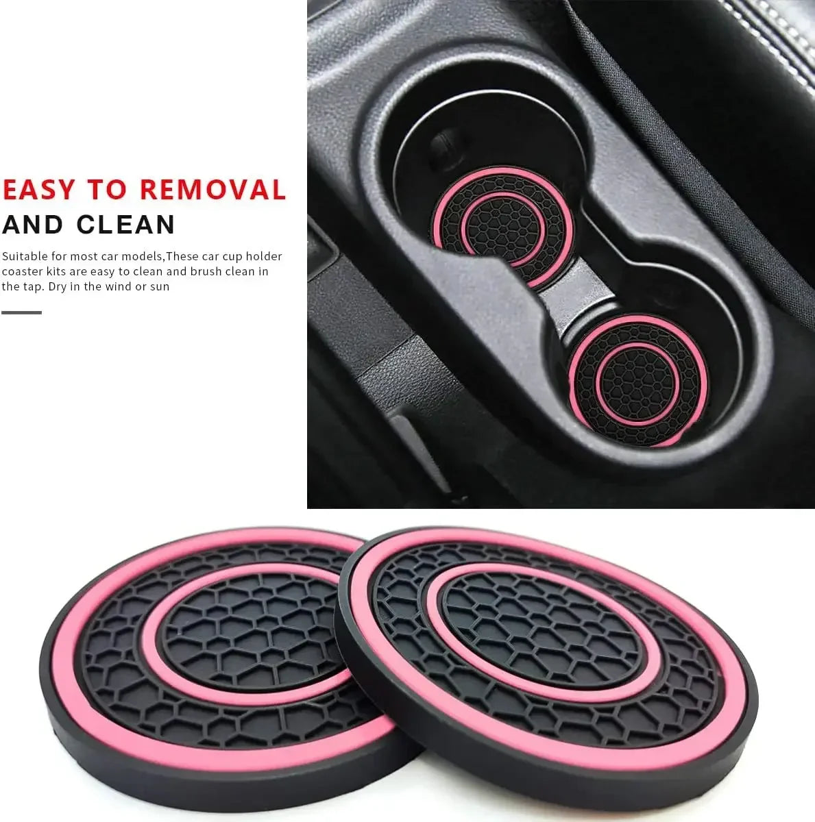 New 2-piece Anti Slip Mat Car Coaster Durable Car Cup Holder Coaster Universal Dust-proof Protection for Car Interior
