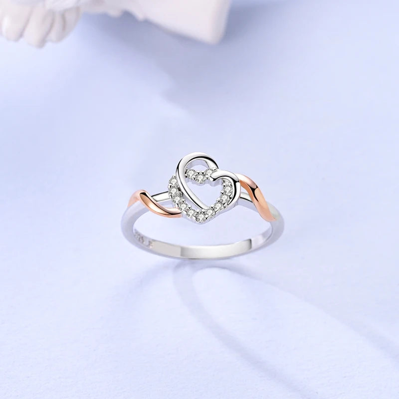 925 Sterling Silver Original Eternal Infinity Love For Mom Rose Gold Plated Heart Rings detail view