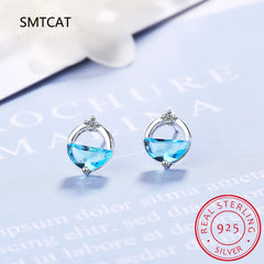 Half Round Natural Sky London Blue Topaz 925 Sterling Silver Spring Water Stud Earrin alternate view