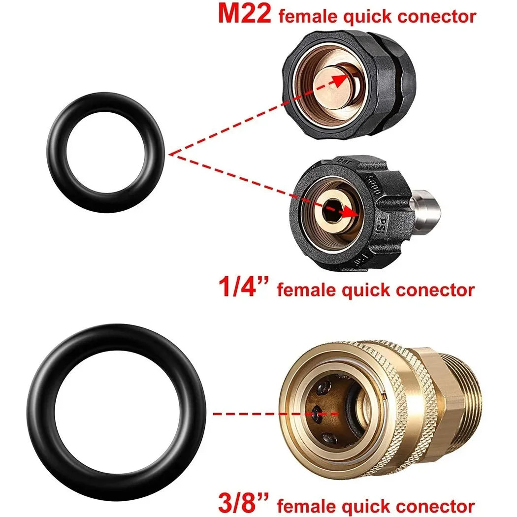 M22 O Ring and Gasket Set for High Pressure Washer | Quick Disconnect Fitting Seals close-up view
