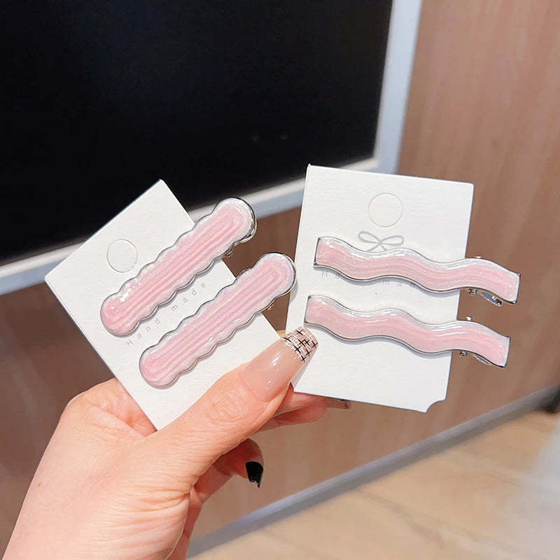 Simple Wave Oval Pink Seamless Hair Clip Women Acetate Bangs Duckbill Hairpins Styling T detail view
