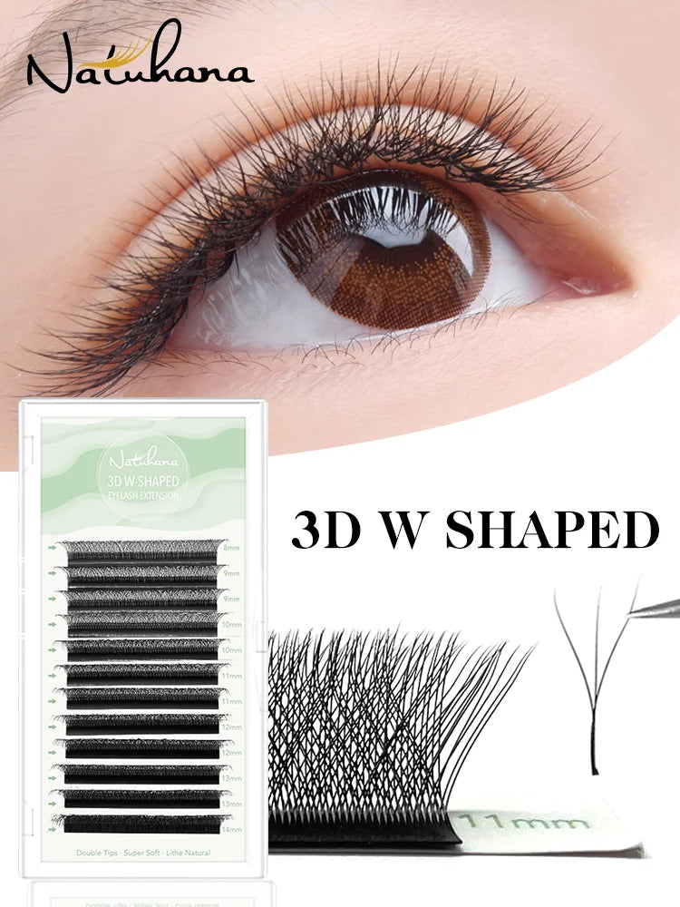 NATUHANA W Shape Eyelashes Extensions 3D 4D 5D 6D W Shaped Brown Black Clover Hand Made detail view