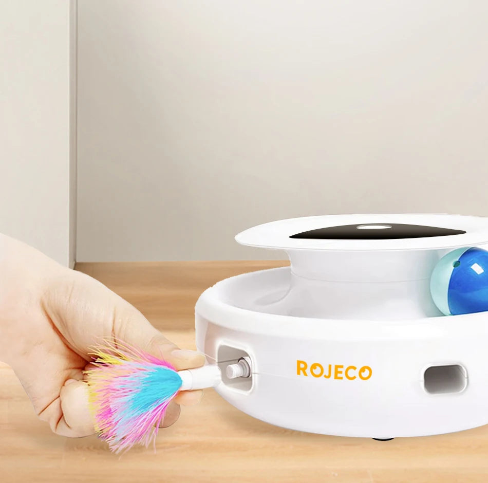 Automatic Feather Teaser and Fun Ball Interactive Toy