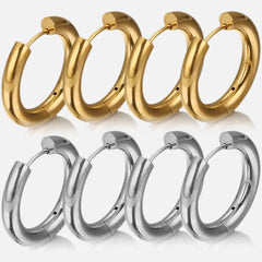 6pcs Stainless Steel 4mm Thick Earrings Gold Plated Large Round Korean Ear Rings Hoop Earring for Wo
