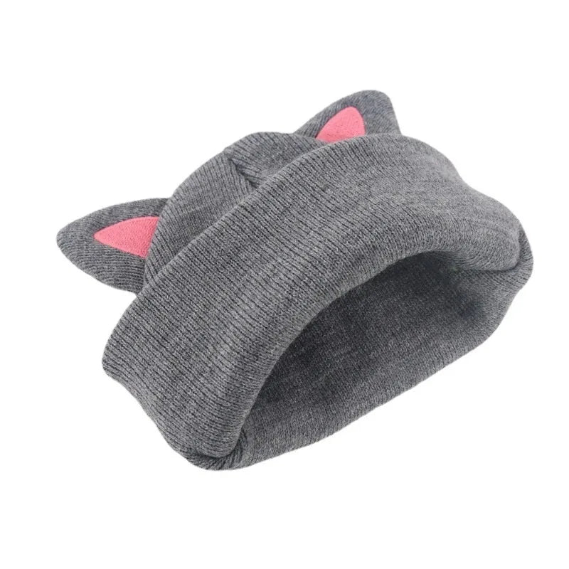 Baby Cartoon Cat Ears Knitted Hat | Warm Cotton Beanie for Toddlers lifestyle view