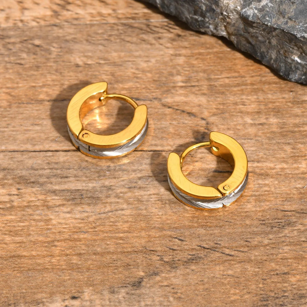 Vnox Stainless Steel Small Hoop Earrings for Men Women | Stylish Two-Tone Metal Hug additional angle