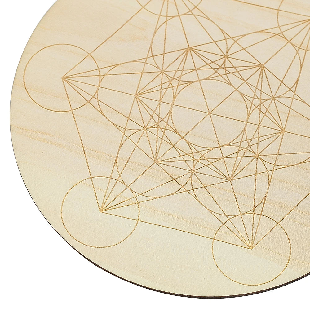 15cm Crystal Lattice Ouija Board | Laser Engraved Metatron Sacred Geometric Wooden Pla close-up view
