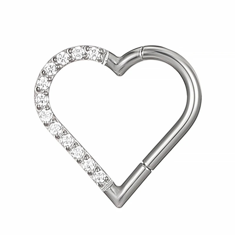 Steel Hinged Segment Hoop CZ Stone Nose Ring Nipple Clicker Ear Cartilage Tragus Helix L detail view