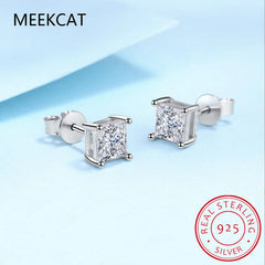 1ct D Color Moissanite Square Stud Earrings For Women Luxury Jewelry Original 925 Ster close-up view