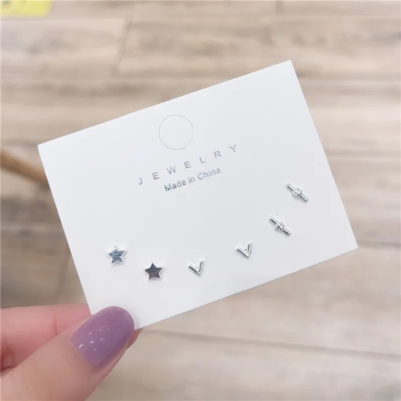 S925 Silver Needle Stud Earrings Set alternate view