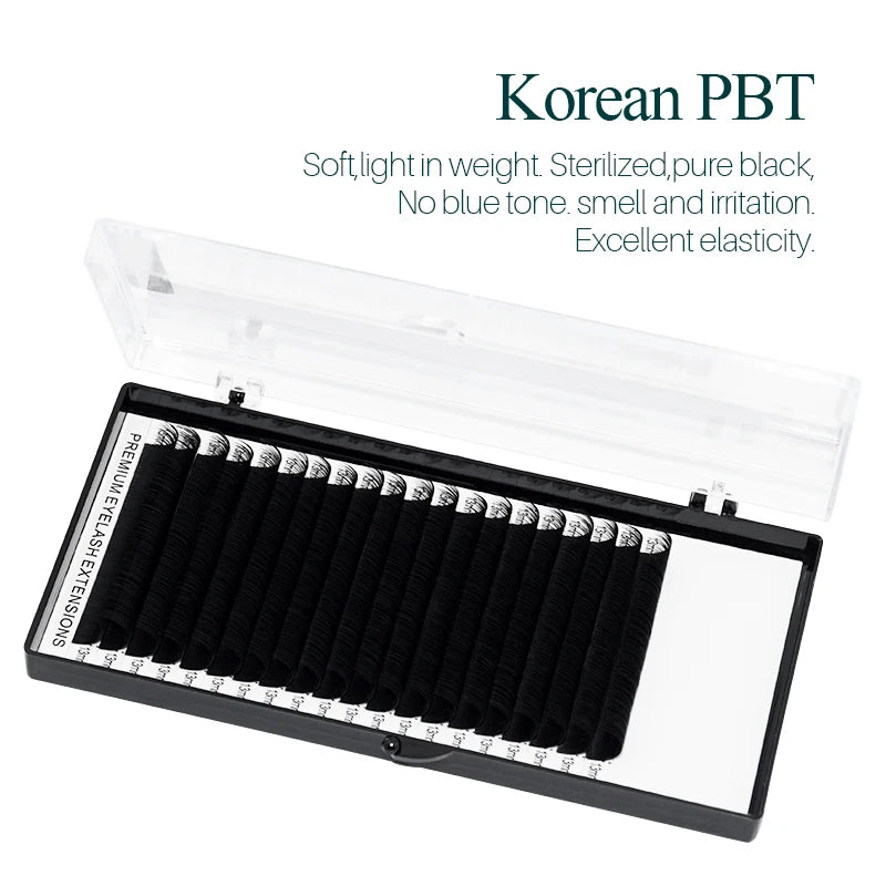 Korean PBT Eyelash Extensions 20 Rows | Soft Comfortable Silk Lashes for Salon Use close-up view